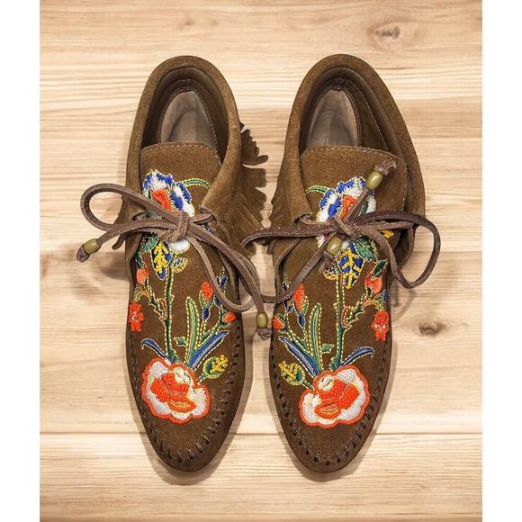 Tory Burch Huntington Beaded Embroidered Fringe Booties Size 6M - Picture 3 of 8